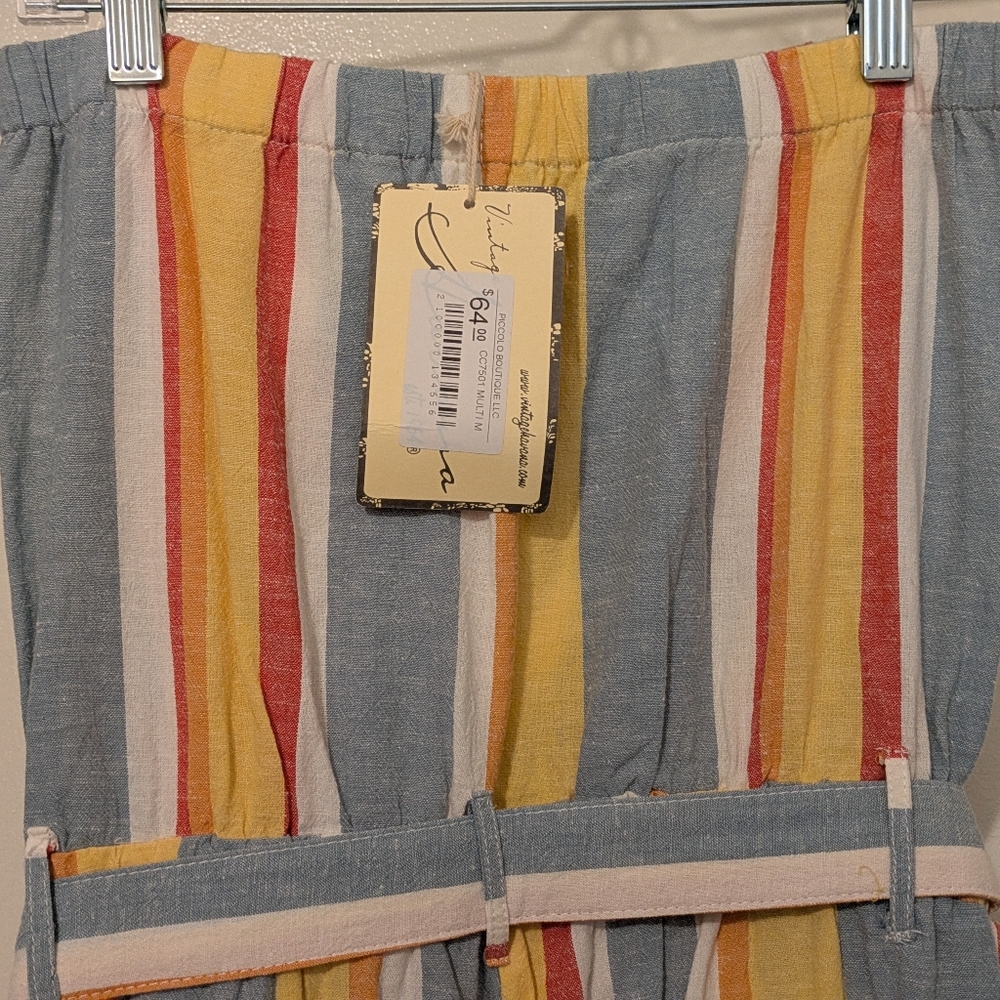 Vintage Havana Striped Jumpsuit with Belt Size Medium Spring & Summer Wear - Picture 8 of 9